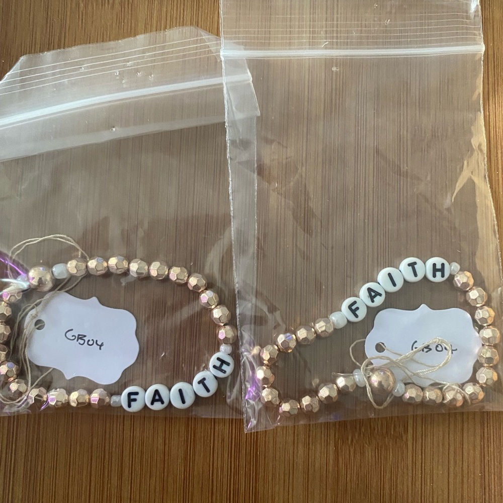 Faith Beaded Bracelet - Rose Gold and White beaded GIFT set of 2